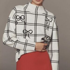 NWOT Maeve x Anthropologie The Carys Embroidered Plaid Mock Neck Sweater